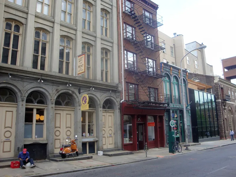 Row of shopfronts on South 3rd Street in Old City