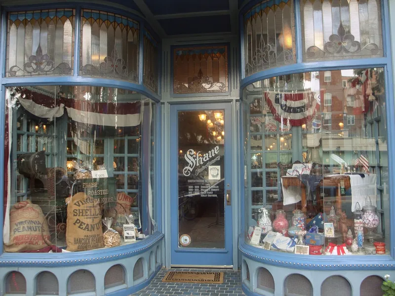 Curved shop windows of Shane Confectionery on Market Street